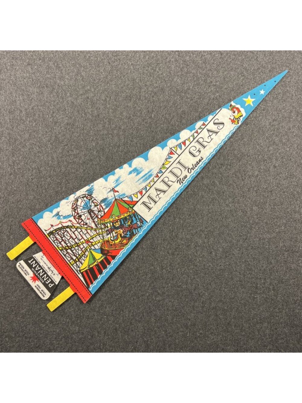 1976 NOS New Old Stock New Orleans Louisiana Pennant Mardi Gras Teal 25" x 8"